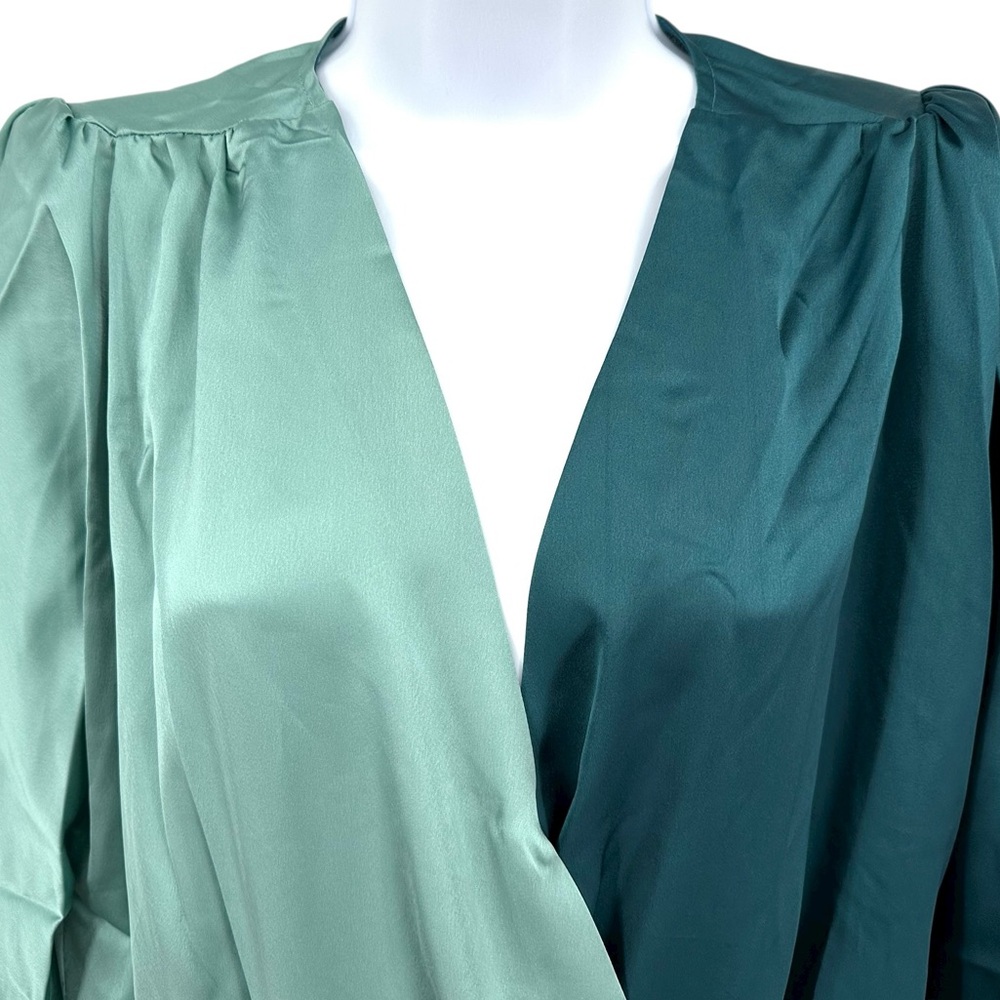 Strut & Bolt Women’s M Jade and Dark Teal Faux Wrap BodySuit Blouse NWT Long Slv - Picture 2 of 14
